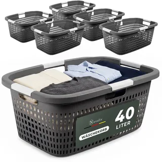 Novaliv Sparset 6x Wäschekorb mit 4 Griffen 40L Anthrazit, Wäschebox Set Wäscheeimer Wäschebehälter für Bad Wäsche Schmutzwäsche, Wäschekörbe Laundry Basket Aufbewahrung Korb Sammler Box