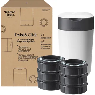 TOMMEE TIPPEE Twist and Click Advanced Windeleimer, umweltfreundliches System, inkl. 6x Nachfüllkassetten mit nachhaltig gewonnenem, antibakteriellem GREENFILM, Weiβ