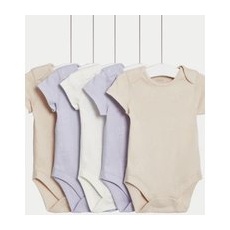 Girls M&S Collection 5pk Pure Cotton Bunny Bodysuits (0-3 Yrs) - Lilac Mix, Lilac Mix - 3-6 M