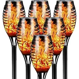 FLOWood Solarleuchten für Außen Garten, 6 Stück, 12LED Solarlampe für Außen Solar Fackel Gartenfackeln, IP65 Wasserdicht Solarlampe, Weg, Hinterhöfe, Rasen1, Flame