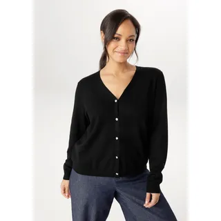 Strickjacke ANISTON PLUS, Damen, Gr. 48, schwarz, Feinstrick, Obermaterial: 70% Viskose, 30% Polyamid, unifarben, figurumspielend hüftbedeckend, V-Ausschnitt, Bündchen, Strickjacken Strickjacke, mit edlen Knöpfen