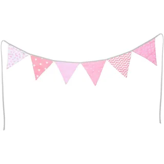 PREMYO Wimpelkette Kinderzimmer Mädchen Stoff - 6 Wimpel Girlande Bunt Beidseitig - Babyzimmer Deko Rosa