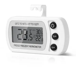 AiQInu AiQlnu Kühlschrank Thermometer, Magnetische Digitale Gefrierschrank Thermometer, Küchenthermometer mit Haken LCD Display Lesen Max Min Funktion, für Zuhause, Restaurants, Bars, Cafés (Weiß)