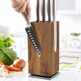 Dmore 360° drehbarer Messerblock magnetisch ohne Messer -magnet Messerhalter aus edlem Akazienholz, Extra große Kapazität Messerbrett magnetisch für Messer und Utensilien für Küchentisch
