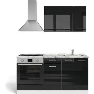 Vicco Singleküche R-Line, 160 cm mit Herdumbauschrank ohne Arbeitsplatte, Schwarz Hochglanz/Weiß - Schwarz, Weiß