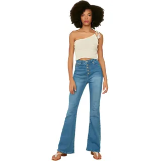 TRENDYOL Damen Trendyol R Frontknopf mit Hoher Taille Flare-jeans Jeans Palazzo, Hellblau, 36