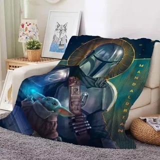 Mandalorian Yoda Flannel Fleece Blanket Grogu Kuiil Karga Decke Sommer Sofa Quilt - Mandalorian 08 - 150x200cm