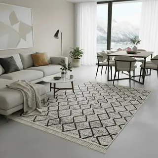 Jimri Teppich Läufer - Tepiche für Wohnzimmer, Schlafzimmer, Küche, Kinderzimmer, Badezimmer - Boho Kelim - Läufer Flur, Schwarz-Melange, Größe: 120x170 cm