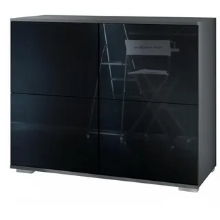 Vladon Kommode, Schwarz Hochglanz, Holzwerkstoff, 92.5x75.5x35 cm, Wohnzimmer, Kommoden & Sideboards, Kommoden