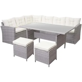Mendler Poly-Rattan-Garnitur 7-tlg. Grau