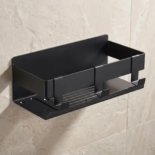 DEKAZIA® Duschablage schwarz ohne Bohren, Duschregal Duschkorb Badregal | Edelstahl, Shampoo Halterung, Duschgelhalter, Badewannenablage, selbstklebend, für Dusche & Bad, rostfrei, herausnehmbar