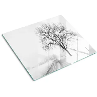 Tulup Glasplatte 60x52 cm Winterbaum , Weiß , Glas , 60x0.4x52 cm , Küchen, Küchenelektrogeräte, Herde, Herdabdeckplatten