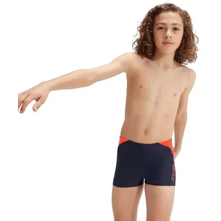 Speedo Hyper Boom Logo Splice Badehose Boxer - True Navy / Volcanic Orange - 15-16 Jahre