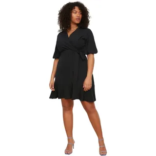 TRENDYOL Damen Mini Wrapover Regular Plus Size Kleid, Schwarz, 44 Große Größen EU