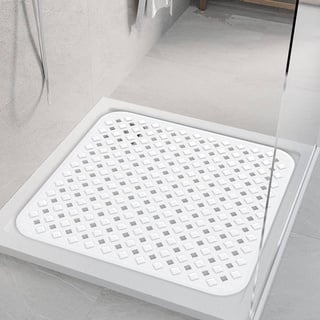 Duschmatte 53x53 cm, rutschfest Matte mit Haken zum Aufhängen PVC Material Antirutschmatte Dusche BPA frei für schimmelresistent Anti Rutsch Badematte (Weiß)