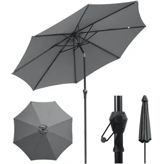 Sekey Alu Sonnenschirm 300 cm Rund Knickbar mit Kurbel Windfest und Neigbar UV 50 Schutz für Balkon und Garten, Grau - Grau