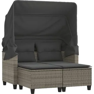 Gartensofa 2-Sitzer mit Dach und Hockern Grau Poly Rattan - Grau