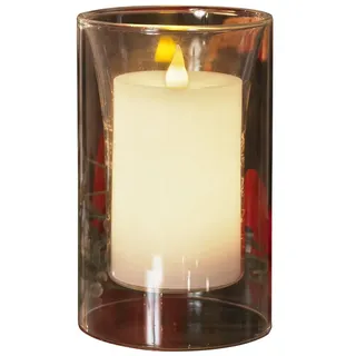 Konstsmide LED Echtwachskerze in Glasvase (10 x 8cm / 18.5 x 11cm), mit an/aus Schalter und Lichtsensor, 2 warm weiß flackernde Dioden, batteriebetrieben, Innen, 2 x AA 1.5V (exkl.) - 1970-000