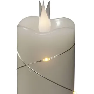 Konstsmide LED Echtwachskerze weiß, 3D Flamme, silberner Draht, 4h/8h Timer, 1 warmweiße Diode, 6 LED Tropfen, batteriebetrieben, Innen, 2xAA (exkl.), 1824-190