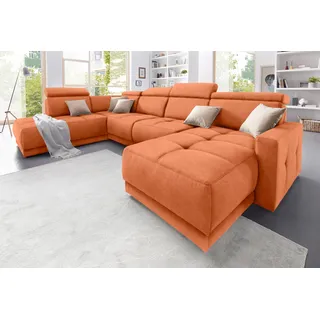 DOMO collection Wohnlandschaft »Ava moderne Sitzheftung mit toller Doppelnaht, komfortabel, U-Form« mit Federkern, wahlweise mit Kopfteilverstellungen, orange