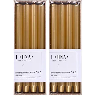 DONAU HOME Set Lange Stabkerzen Gerippt/Golden/ 4 Stück / 30 x Ø 2,5cm Unparfümiert/Geriffelte Stabkerzen/Tafelkerzen zur Dekoration im Wohnzimmer, Bad / 10 Stunden Brenndauer/Leuchterkerzen