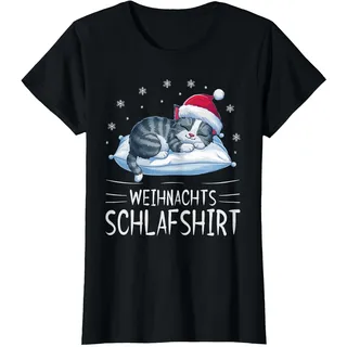 Offizielles Weihnachten Schlafshirt Katze Schlafanzug T-Shirt, Damen, Schwarz, M