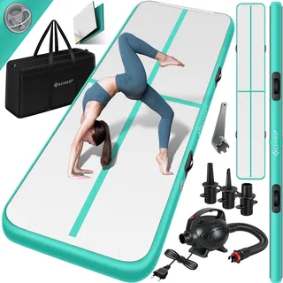 KESSER® Turnmatte Aufblasbar Airtrack 2m/3m/4m/5m/6m Fitness-Matte Gymnastikmatte | inkl. Tragetasche & elektr. Luftpumpe | Yogamatte, Tumbling Matten, Trainingsmatte, Turn- & Fitness - Grün