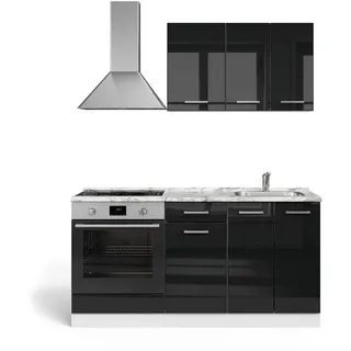 Vicco Küchenzeile R-Line 160 cm Schwarz Hochglanz/Weiß