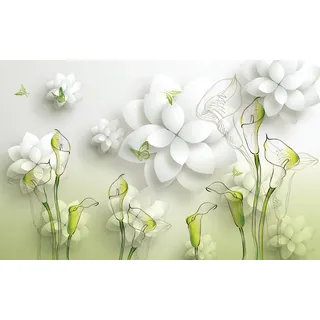 Fototapete PAPERMOON "Muster mit Blumen weiß gold", bunt, B:3,5m L:2,6m, Vlies, Tapeten, Fototapete