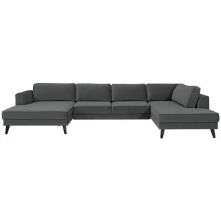 Trendmanufaktur Wohnlandschaft , Anthrazit , Textil , Wenge , U-Form , 348x201 cm , Made in Eu , Hocker erhältlich, Rücken echt, Armteil links, Armteil rechts , Wohnzimmer, Sofas & Couches, Wohnlandschaften, Wohnlandschaften in U-Form