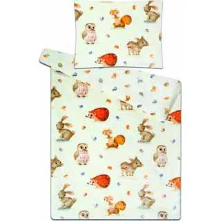 Leinen Mikroflanell Tiere im Wald 140x200, 70x90 cm - Weiß
