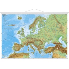 Europa physisch im Miniformat. Wandkarte mit Metallleiste