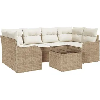vidaXL Garten-Sofa-Set mit Kissen mit Speicher 7 pcs Beige und Creme - Beige