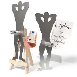 Creatastic - Lustige Geschenke für Frauen, Edelstahl Mann mit Staffelei für Geldscheine und Gutscheine, Geldgeschenke Geburtstag Frau, Geschenk Freundin, Geburtstagsgeschenke für Frauen, 20x8 cm
