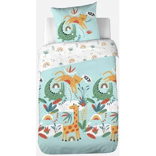 sweeek - Bettwäsche-Set aus Baumwolle, wendbar, mit Motiv Savanne/ Regenbogen, 1 Person 140 x 200 cm - Türkis - Türkis
