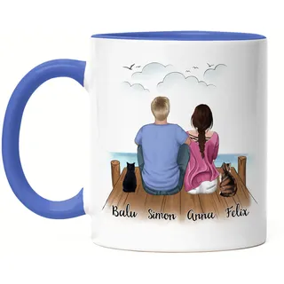 Kiddle-Design Pärchen mit Katzen Tasse Blau Personalisiert Katzenbesitzer Geschenk Katzenliebhaber Paar Katze Cat Mom Dad Katzenmama Katzenpapa