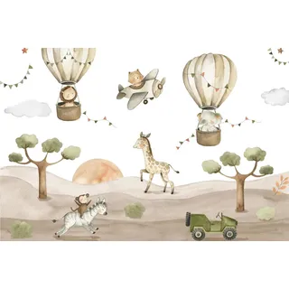 A.S. Création Fototapete Playful Animals 3,75 m x 2,50 m - WALLLOVE Tier-Tapete Kinderzimmer in Beige, Grün inkl. Kleister - DD129596