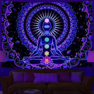 Ulticool – Mandala Chakra - Glow in the Dark Wandteppich - Schwarzlicht under UV Reaktive Bright Black Neon Light - Blacklight Psychedelisch im Dunkeln Leuchtende Wandtuch - 200 x 150 cm Groß