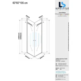 Glaszentrum Hagen 60x60x195 cm Eck Duschkabine Altbau - Schwarz