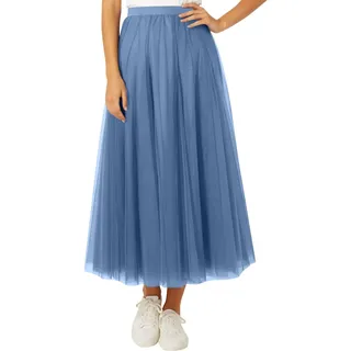 Generisch 2026 Tüllrock Damen A Linie Elastischer Hoher Bund Mesh Saum Prinzessin Langer Rock Einfarbig Röcke Maxiröcke Elegant Swing Unterrock Freizeitrock Hohe Taille Skirt