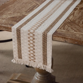 RZhiYi Tischläufer Baumwolle Tischwäsche Makramee Boho Häkelspitze Tischläufer,Landhausstil Tischdecke Tabletop Dekor für Picknick Party Küche Hochzeit,30 x 180cm