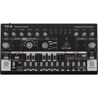 Behringer TD-3-BK Analoger Bass-Line-Synthesizer mit VCO, VCF, 16-stufigem Sequenzer, Verzerrungseffekten und 16-stimmiger Polykette