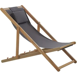 BELIANI Liegestuhl Akazienholz mit grauem Bezug zusammenklappbar Balkon Terrasse - Grau, Braun