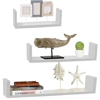 BAKAJI Set mit 3 Wandregalen, modernes Design mit seitlichen Kanten, Regal, Regal, 1 Regal aus MDF-Holz, Verschiedene Größen (Perlweiß)