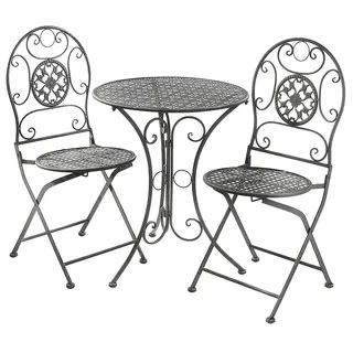 Kobolo Tischgruppe Gartentischset - 1 Tisch rund 2 Klappstühle Personen Set Metall - Grau - Sitzgruppe Gartenmöbel Essgruppe Bistrotisch Garnitur Deko - Grau