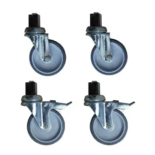 Gastro-Inox Radsatz, Kunststoff, Hochwertiger Rollensatz zum Anbringen an Gastro-Inox Arbeitstische, 1 Satz = 4 Stück, davon 2 gebremst