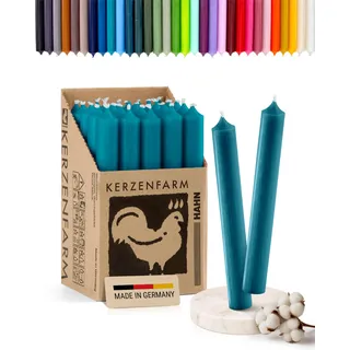 Stabkerzen 10 Stück, 18cm x 2,2cm, Premium Qualität - Deutsche Manufaktur, Kerzenfarm Hahn - lange Brenndauer (8+ Stunden) RAL-Zertifiziert, durchgefärbte Spitzkerzen (Türkis)