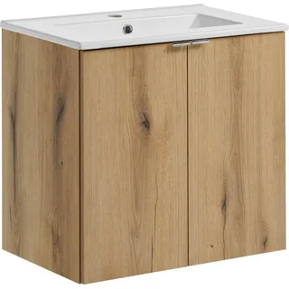 Badezimmerschrank mit Waschbecken 60 cm Eiche elegant modern - Weiß