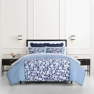 Kate Spade New York Anemone Field Bettwäsche-Set für Doppelbetten, 100% Baumwolle, wendbar, für alle Jahreszeiten, 3-teilig, maschinenwaschbar, Blau, Mehrfarbig