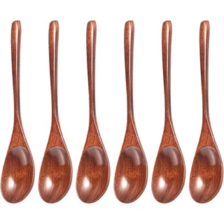 6 Stück Holzlöffel Esslöffel, 22.5x4 cm Nanmu Holz Löffel, Langer Griff Suppenlöffel Holz, Esslöffel Klein Wooden Spoon, Japanischen Stil Holzlöffel zum Essen, Rühren, Kochen, Backen und Schöpfen